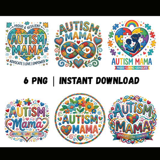 Autism Mama PNG | Autism Awareness Sublimation Design | Coquette Faux Yarn Designs CreativeRino
