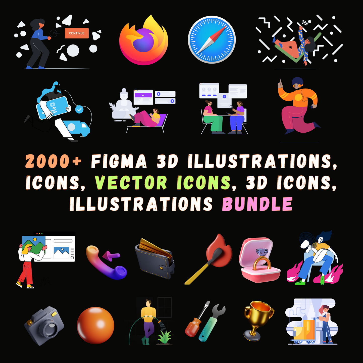 2000+ Figma Elements Bundle | Figma Icons, Figma Illustrations, 3D Icons, 3D Illustrations for Website and Apps, Vector Icons for UI design