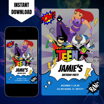 Teen Titans Birthday Invitation Template CreativeRino
