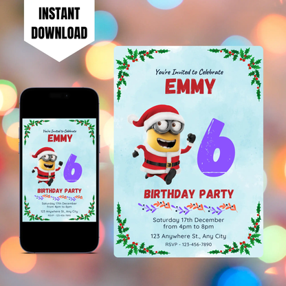 Minions Christmas Birthday Invitation Template CreativeRino