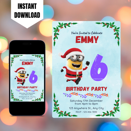 Minions Christmas Birthday Invitation Template