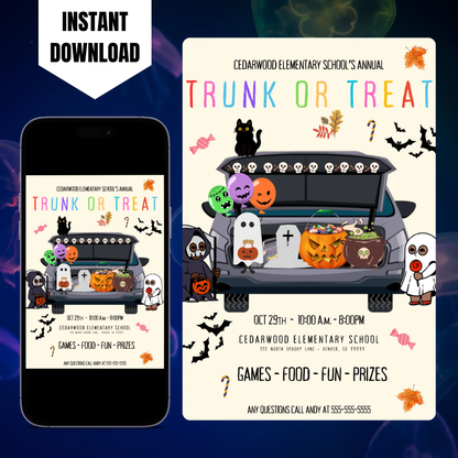 Halloween Trick or Treat Invitation Template | Halloween Trick or Treat Flyer CreativeRino