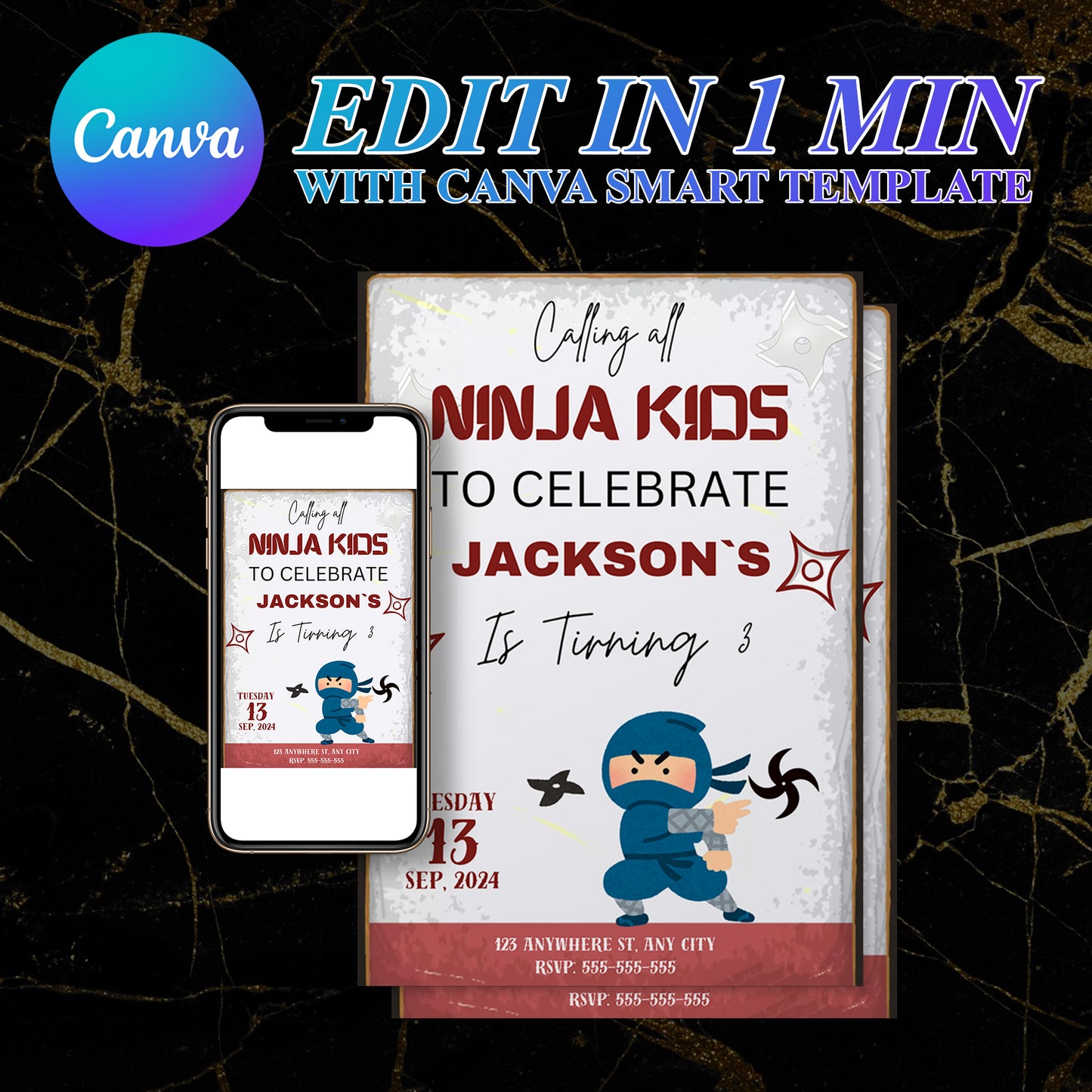 Ninja Kidz Birthday Invitation Template