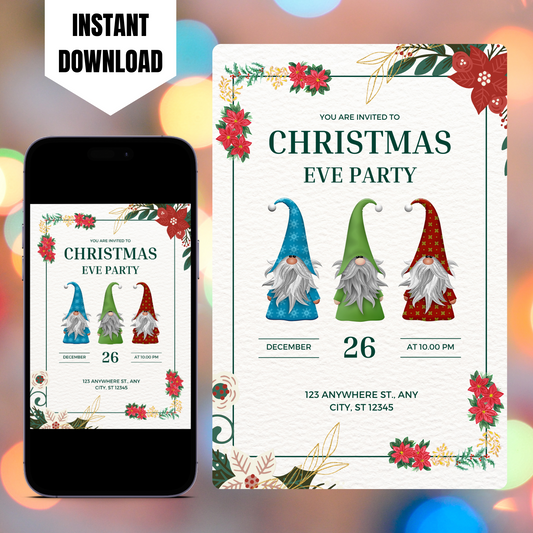 Gnome Christmas Eve Party Invitation Template