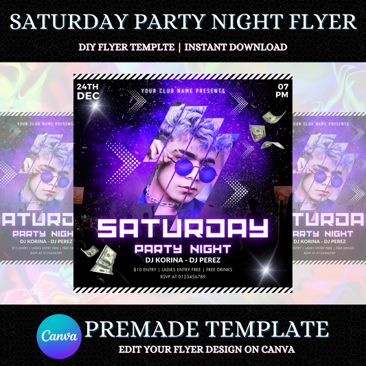 Saturday Party Night Flyer Template | DJ Party Social Media Flyer