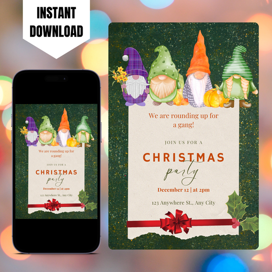 Gnome Christmas Party Invitation Template