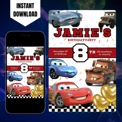 Cars Birthday Invitation Template | Lightning McQueen Invite CreativeRino