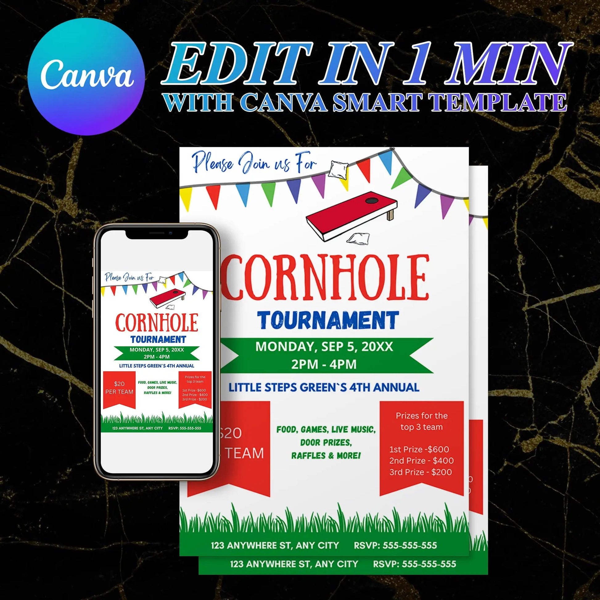 Cornhole Tournament Flyer Template | Cornhole Tournament Fundraiser Flyer Invite CreativeRino