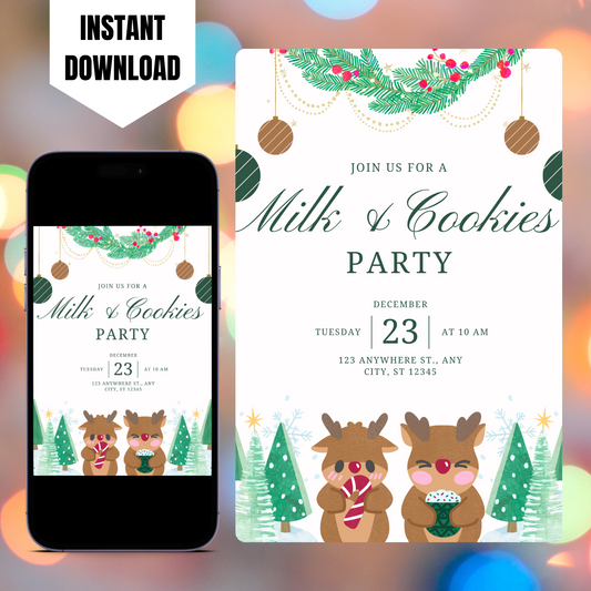 Milk and Cookies Christmas Invitation Template