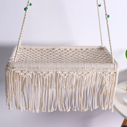 Handwoven Boho Macrame Cat Swing Bed | Cotton Rope Lace Pet Hammock & Hanging Tapestry CreativeRino