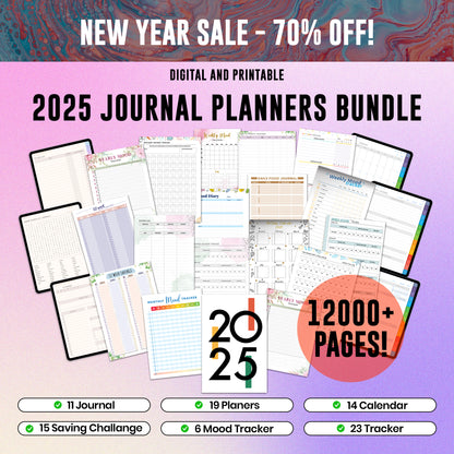 2025 Journal Planner Calendar Trackers Pages Digital Printable Bundle - CreativeRino