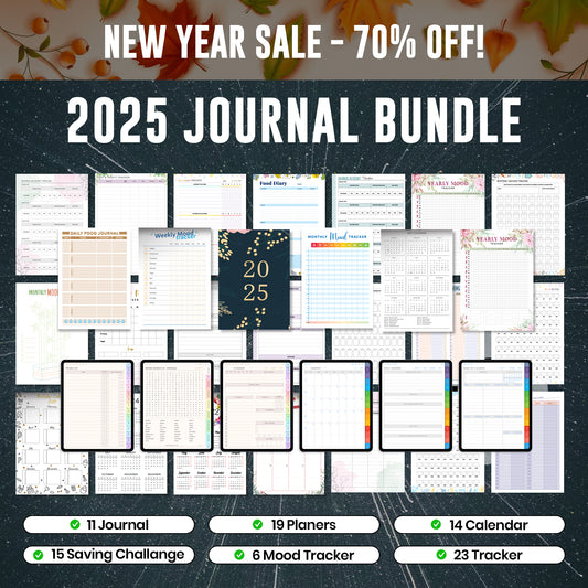 2025 Journal Bundle Printable Journal Planner Calendar Trackers Pages | 2025 Digital Planner Bundle