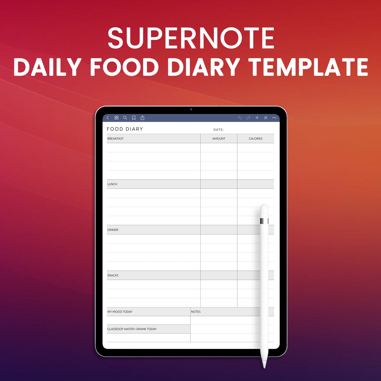 Supernote Daily Food Diary Template Planner Template