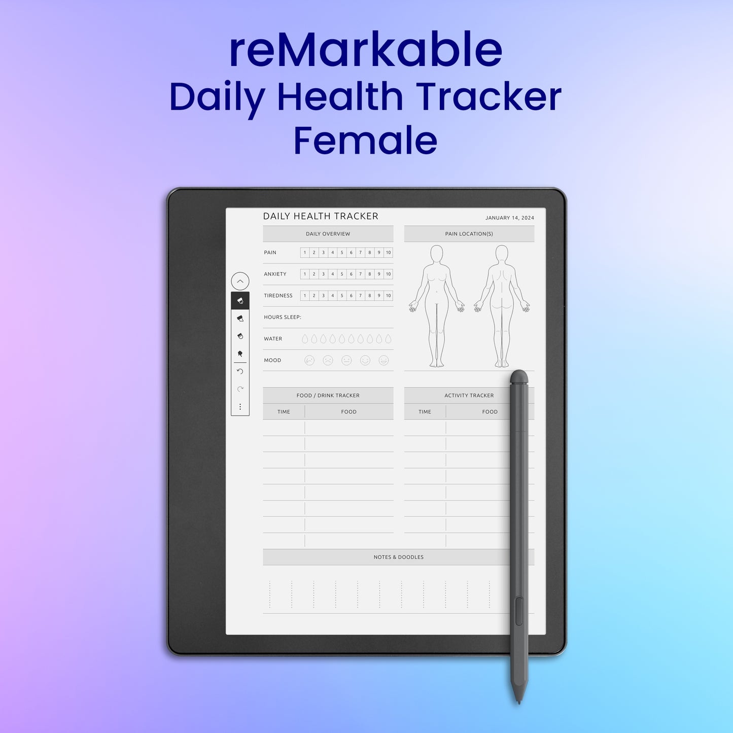 reMarkable 2 Daily Health Tracker - Female Planner Template