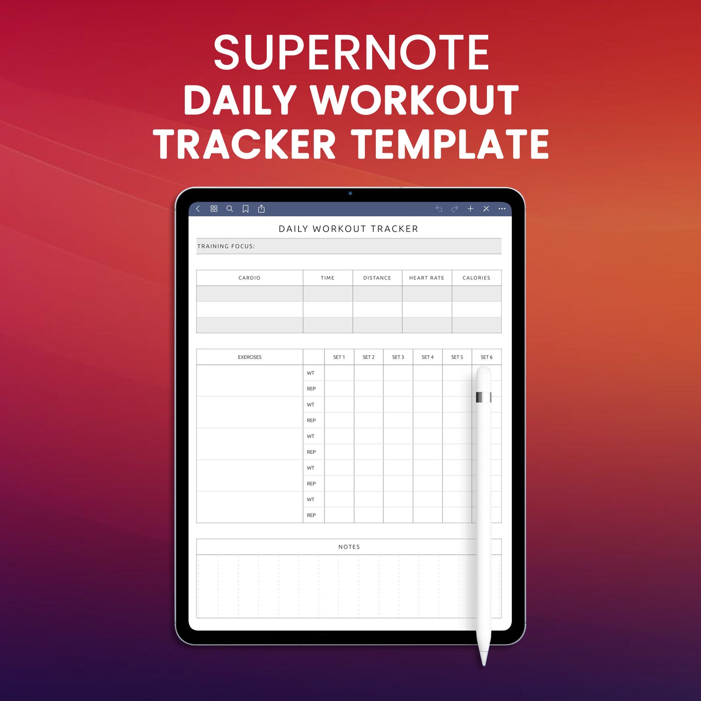 Supernote Daily Workout Tracker Template Planner Template