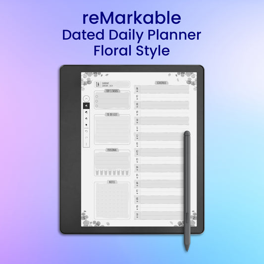 reMarkable 2 Dated Daily Planner - Floral Style Planner Template