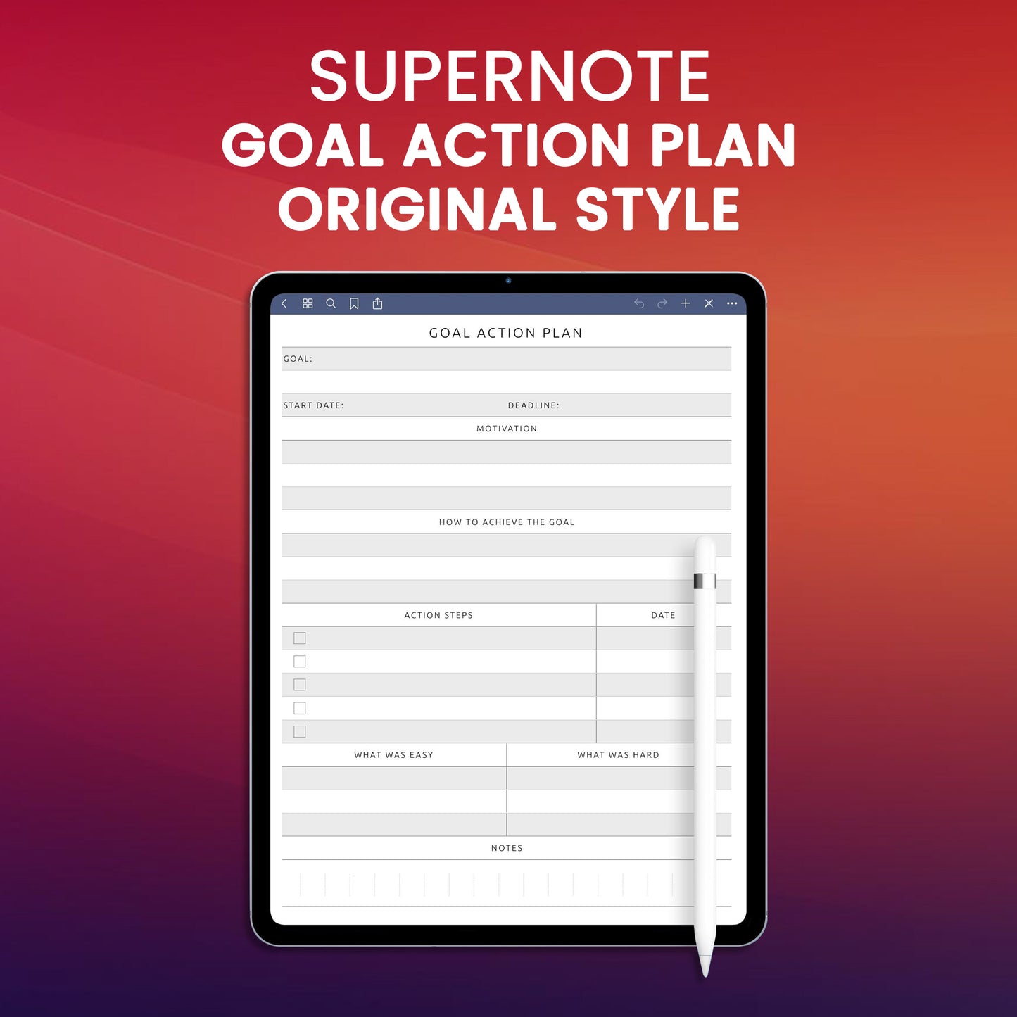 Supernote Goal Action Plan - Original Style Planner Template