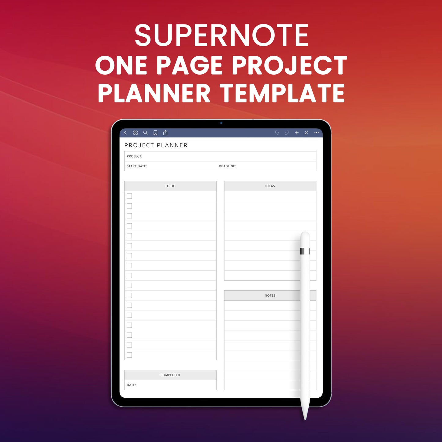 Supernote One Page Project Planner Template