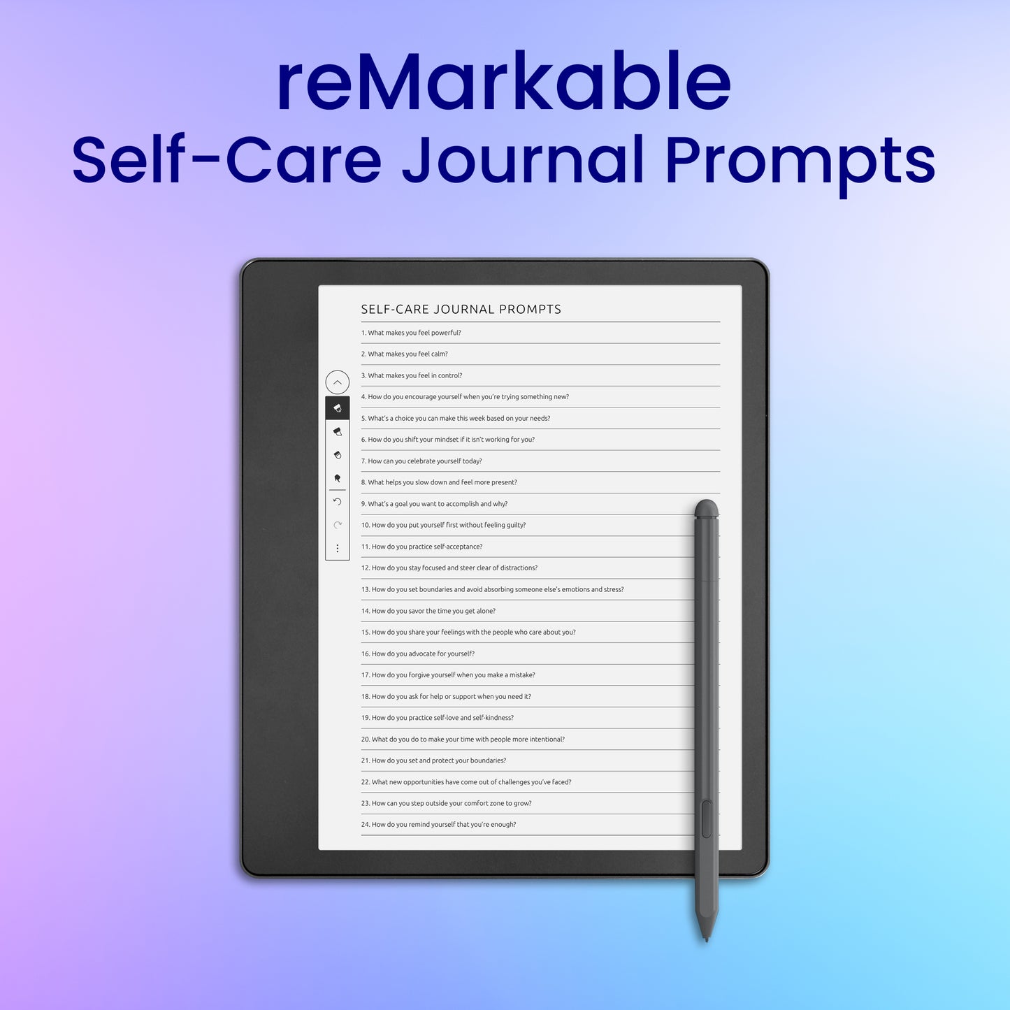 reMarkable 2 Self-Care Journal Prompts Planner Template