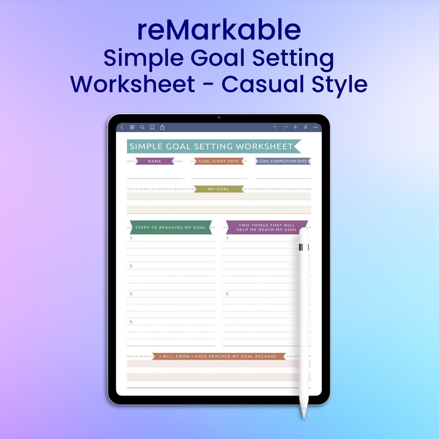 reMarkable 2 Simple Goal Setting Worksheet - Casual Style Planner Template