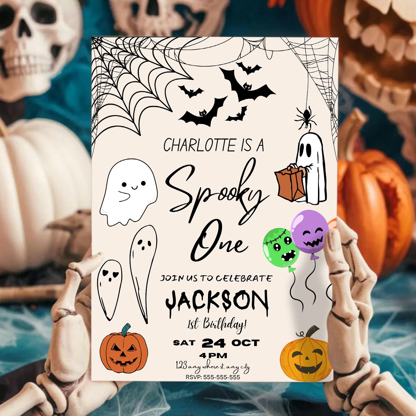 Spooky One Halloween Birthday Party Invitation Template