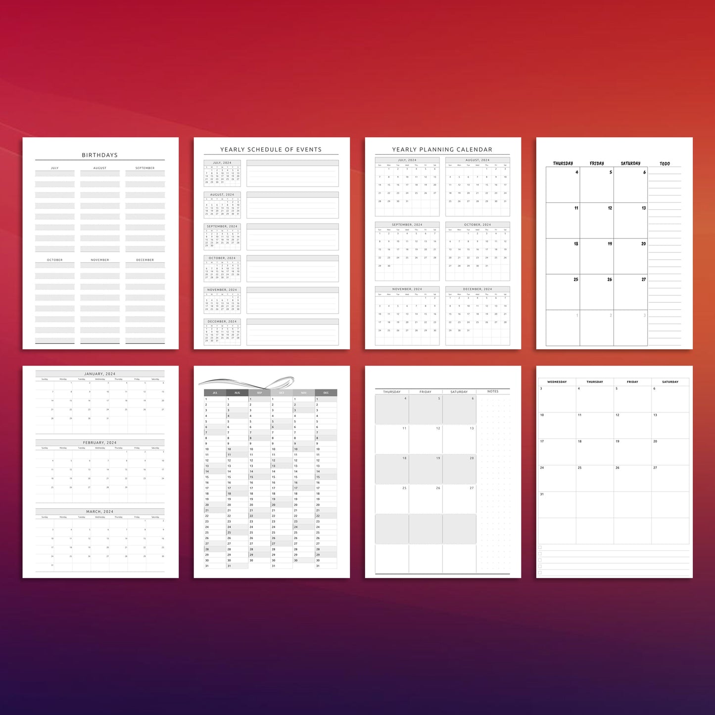 12 Supernote A5X Calendars Planner Template Bundle