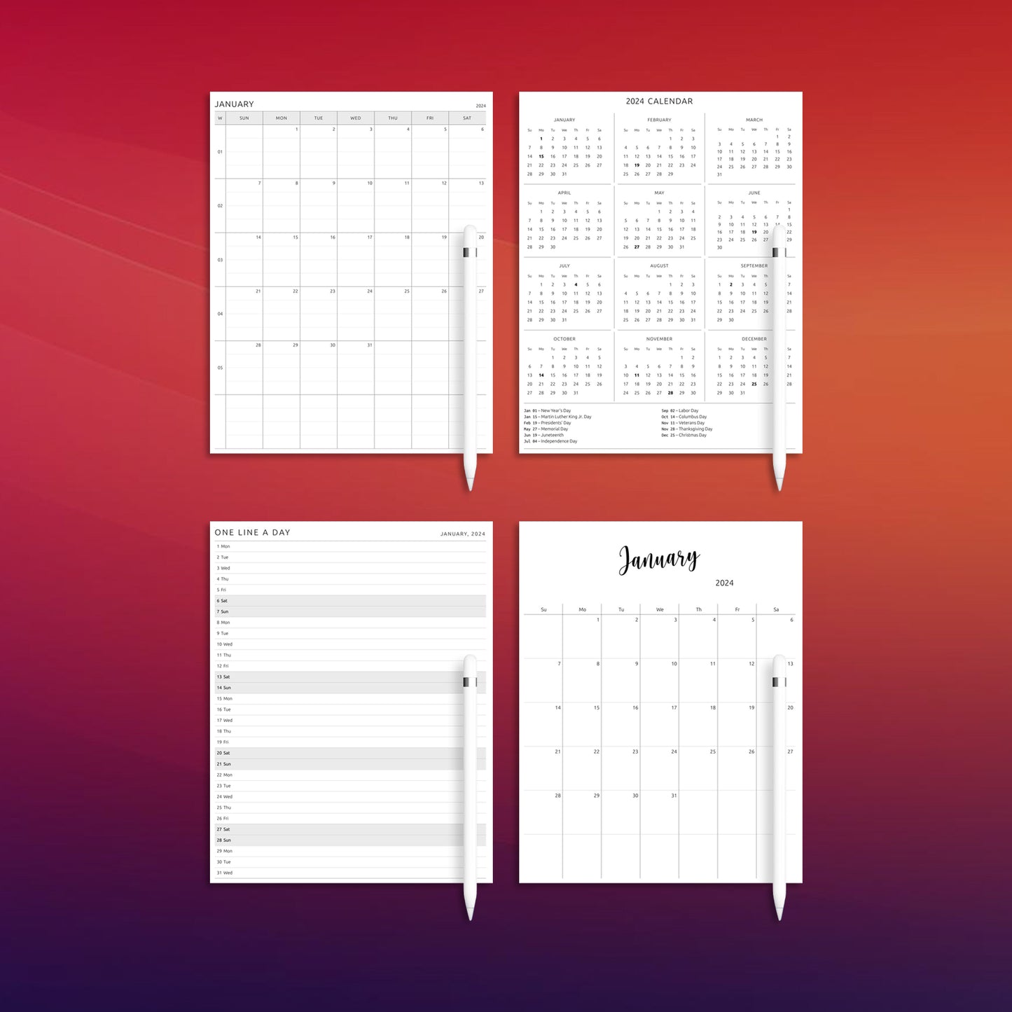 12 Supernote A5X Calendars Planner Template Bundle