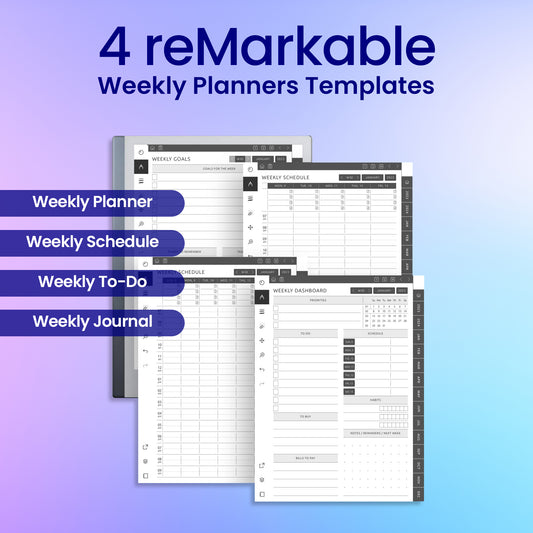 4 reMarkable 2 Weekly Planners Template Bundle