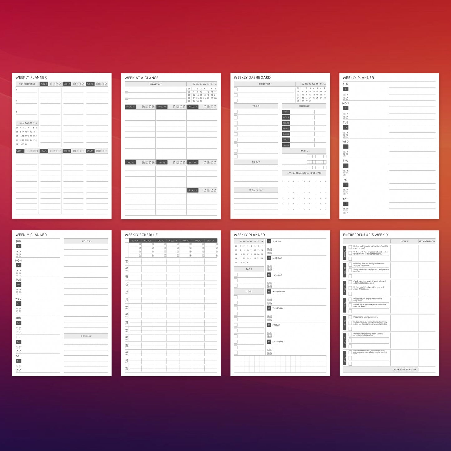 4 Supernote Weekly Planner Template Bundle