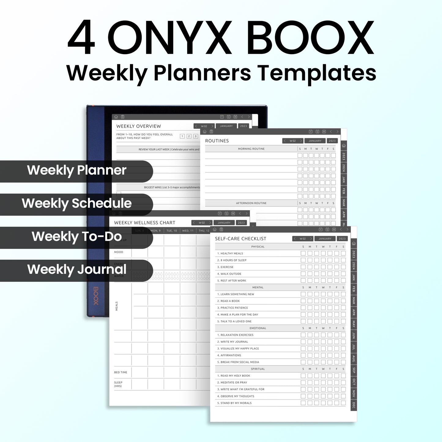 4 Onyx Boox Weekly Planners Template Bundle