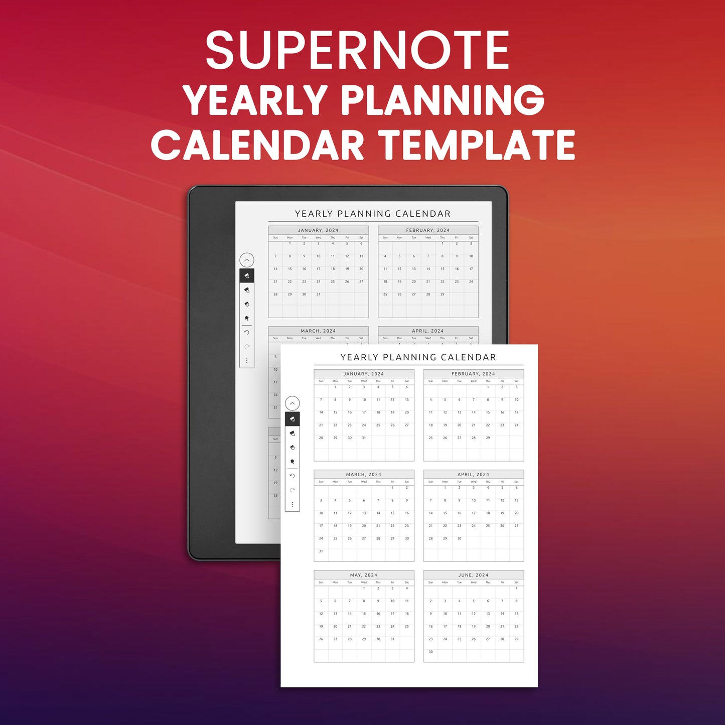 Supernote Yearly Planning Calendar Planner Template