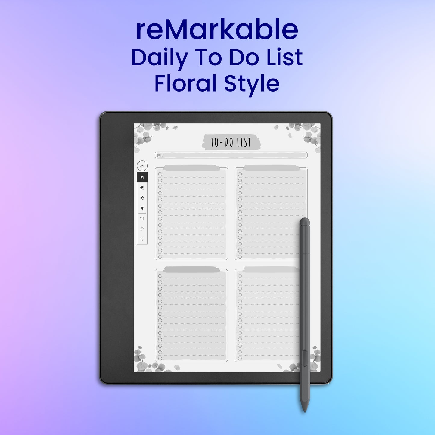 reMarkable 2 Daily To Do List - Floral Style Planner Template