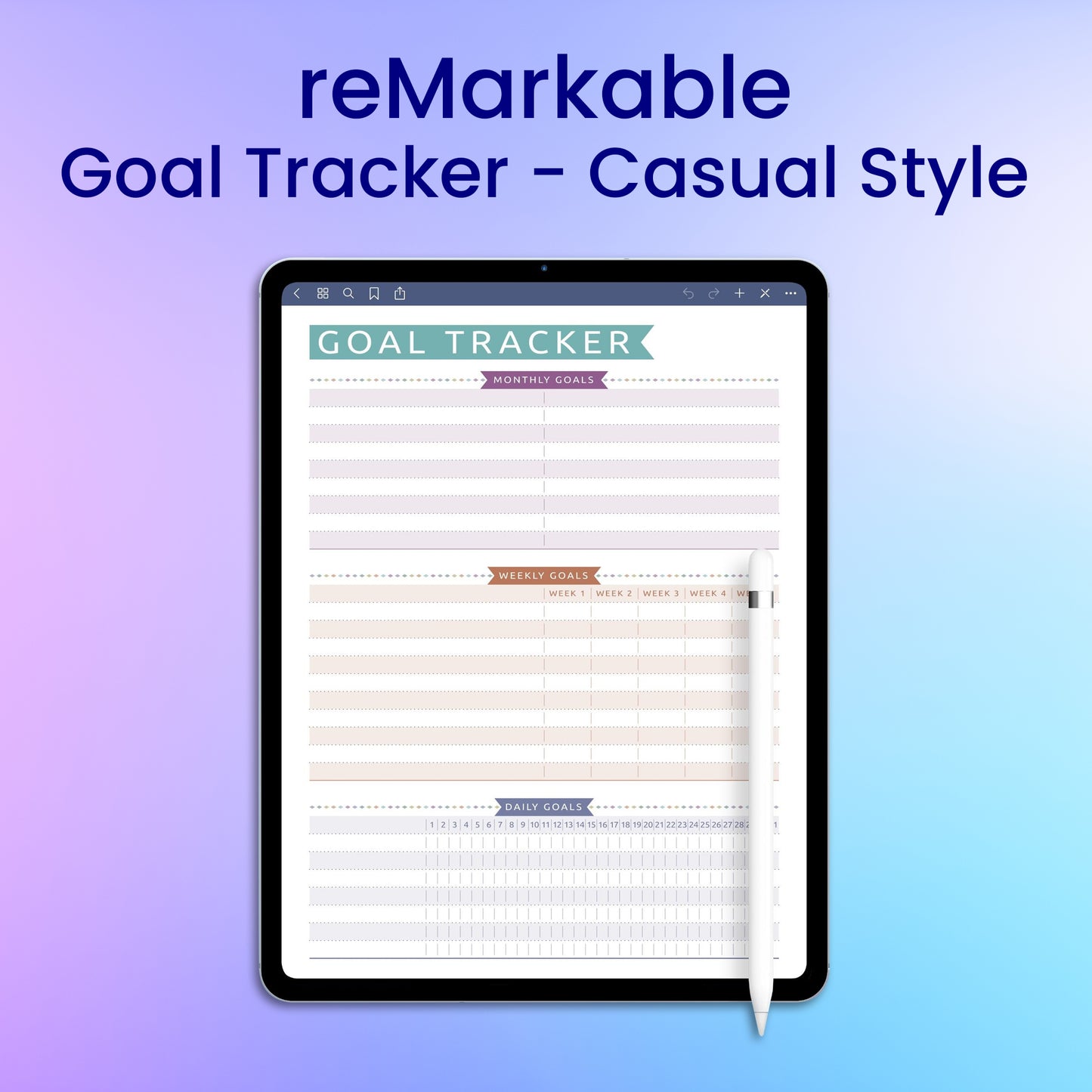 reMarkable 2 Goal Tracker - Casual Style Planner Template