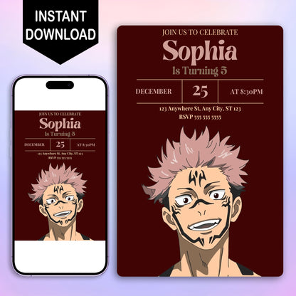 Jujutsu Kaisen Birthday Invitation Template - CreativeRino
