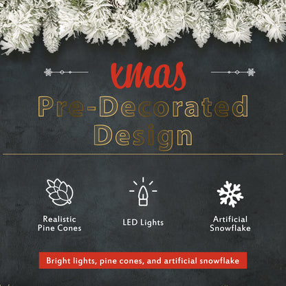 Deluxe 4-Piece Pre-Lit Christmas Tree & Garland Set | LED Entrance & Flower Decor