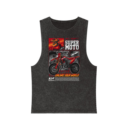 Super Moto Unisex Stonewash Tank Top - Perfect T-shirt for Bikers and Outdoor Adventures - CreativeRino