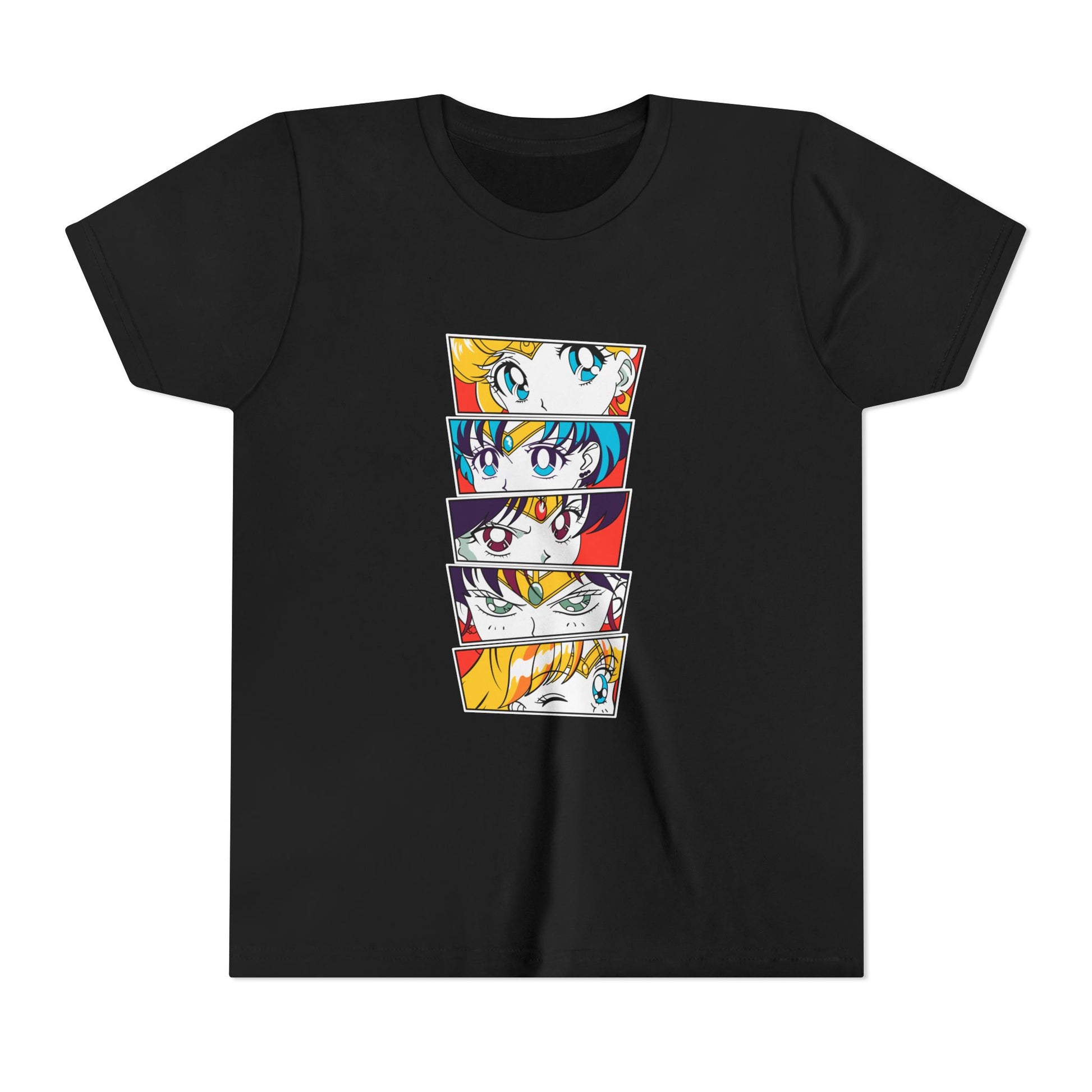 Youth Anime-Inspired Short Sleeve Tee - Colorful Sailor Moon Character Eyes T-shirt Design - CreativeRino