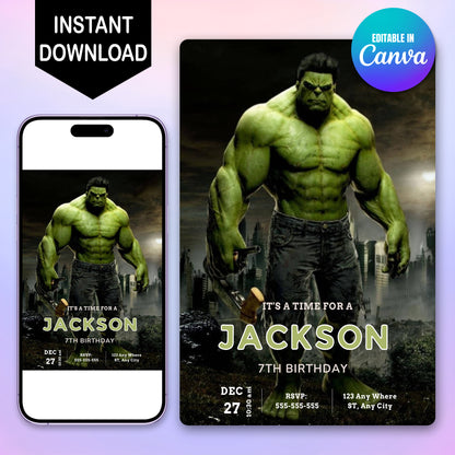 Hulk Birthday Invitation Template - CreativeRino