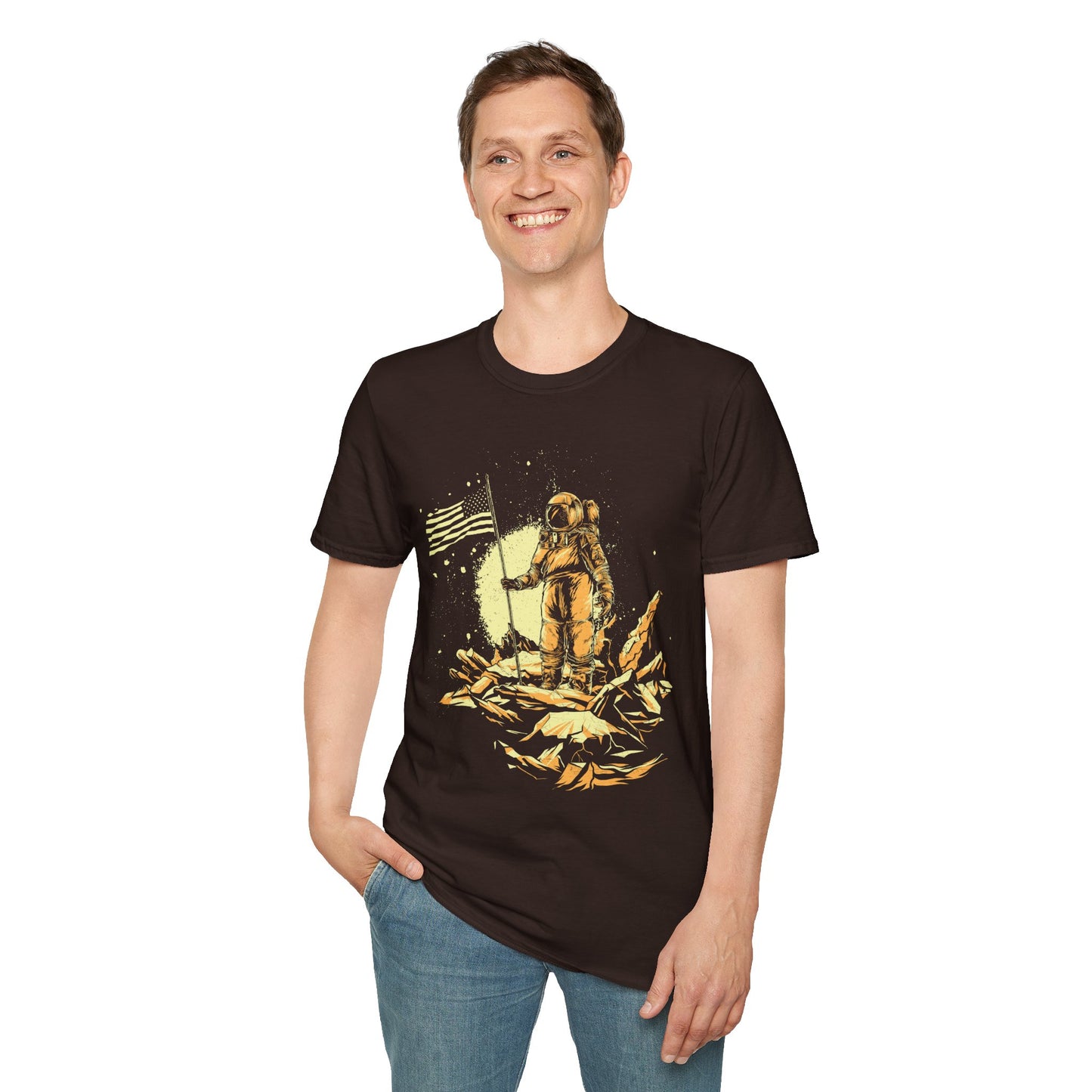 Astronaut Moon Landing Unisex Softstyle T-Shirt - CreativeRino