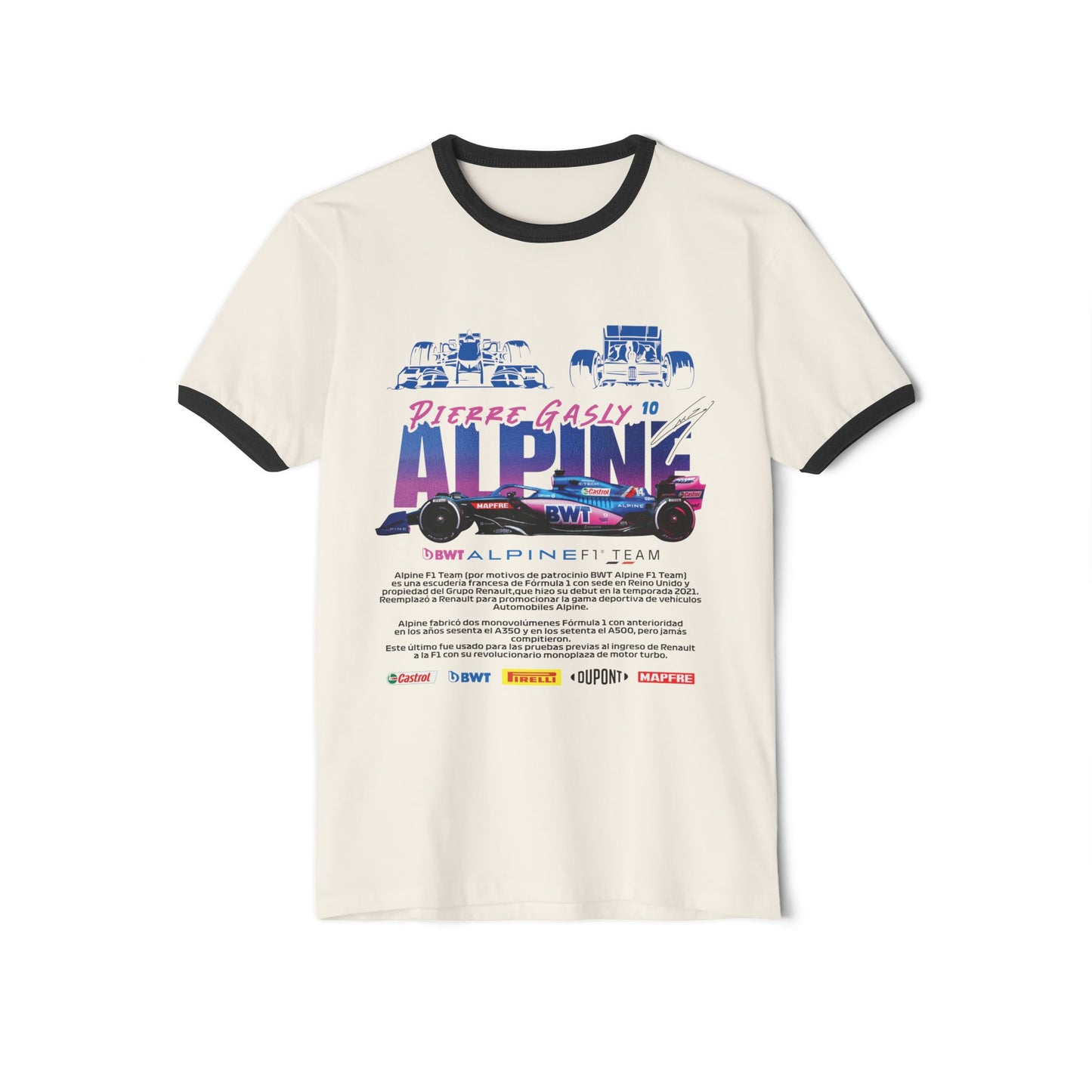 Pierre Gasly Alpine Ringer T-Shirt - Unisex Cotton Tee for Racing Fans - CreativeRino
