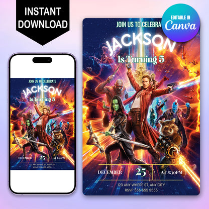 Guardians of the Galaxy Birthday Invitation Template - CreativeRino