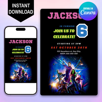 Guardians of the Galaxy Birthday Invitation Template - CreativeRino
