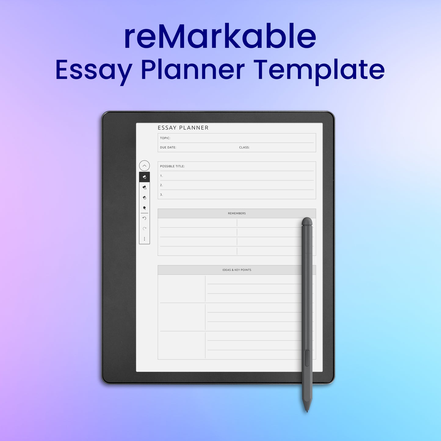 reMarkable 2 Essay Planner Template Planner Template