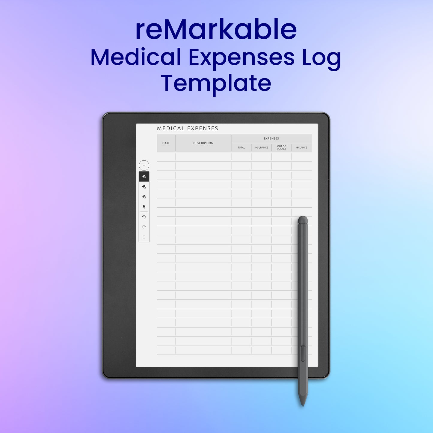 reMarkable 2 Medical Expenses Log Template Planner Template