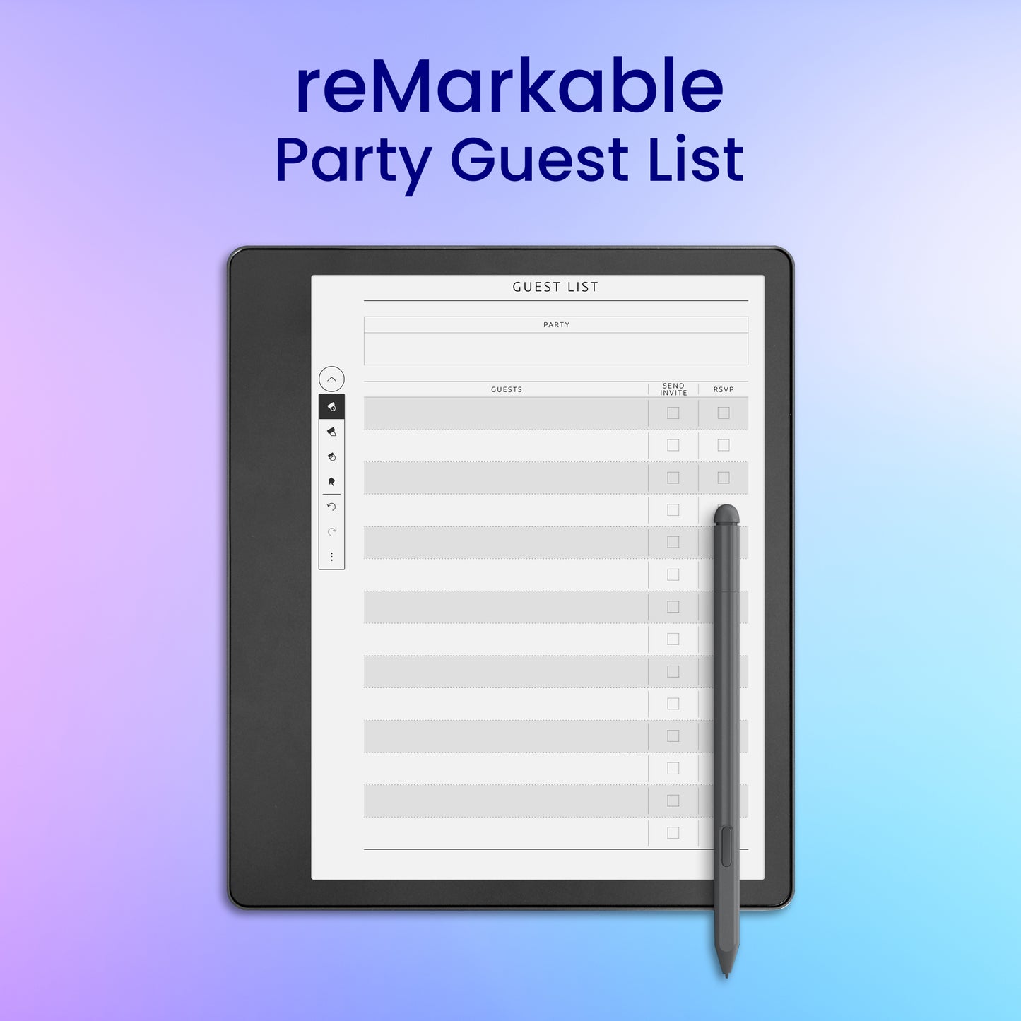 reMarkable 2 Party Guest List Planner Template