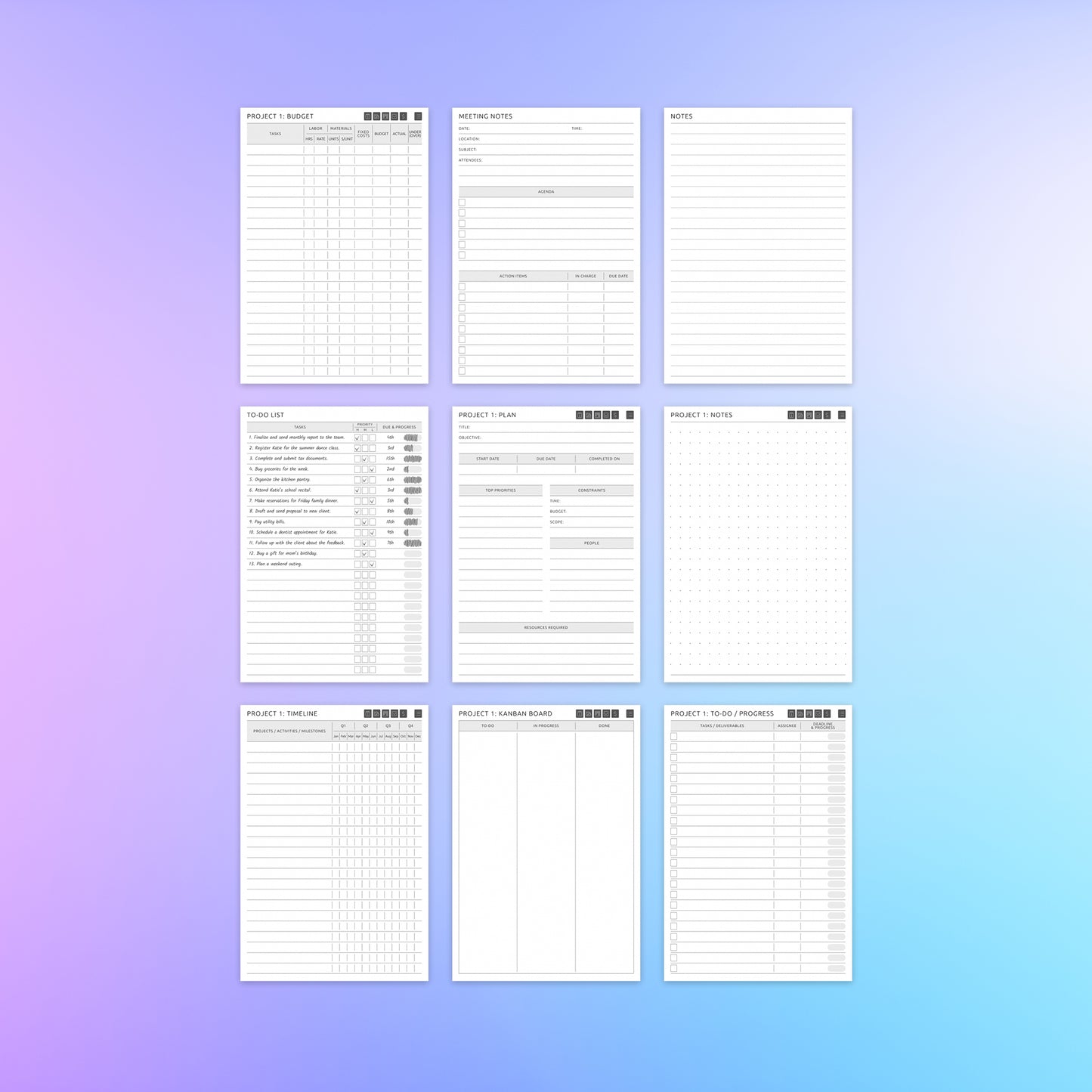 reMarkable 2 Project Planner Template