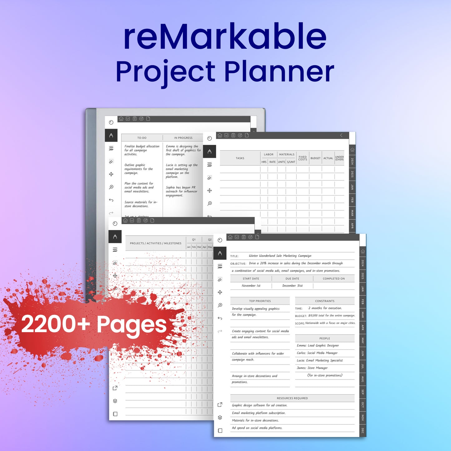 reMarkable 2 Project Planner Template