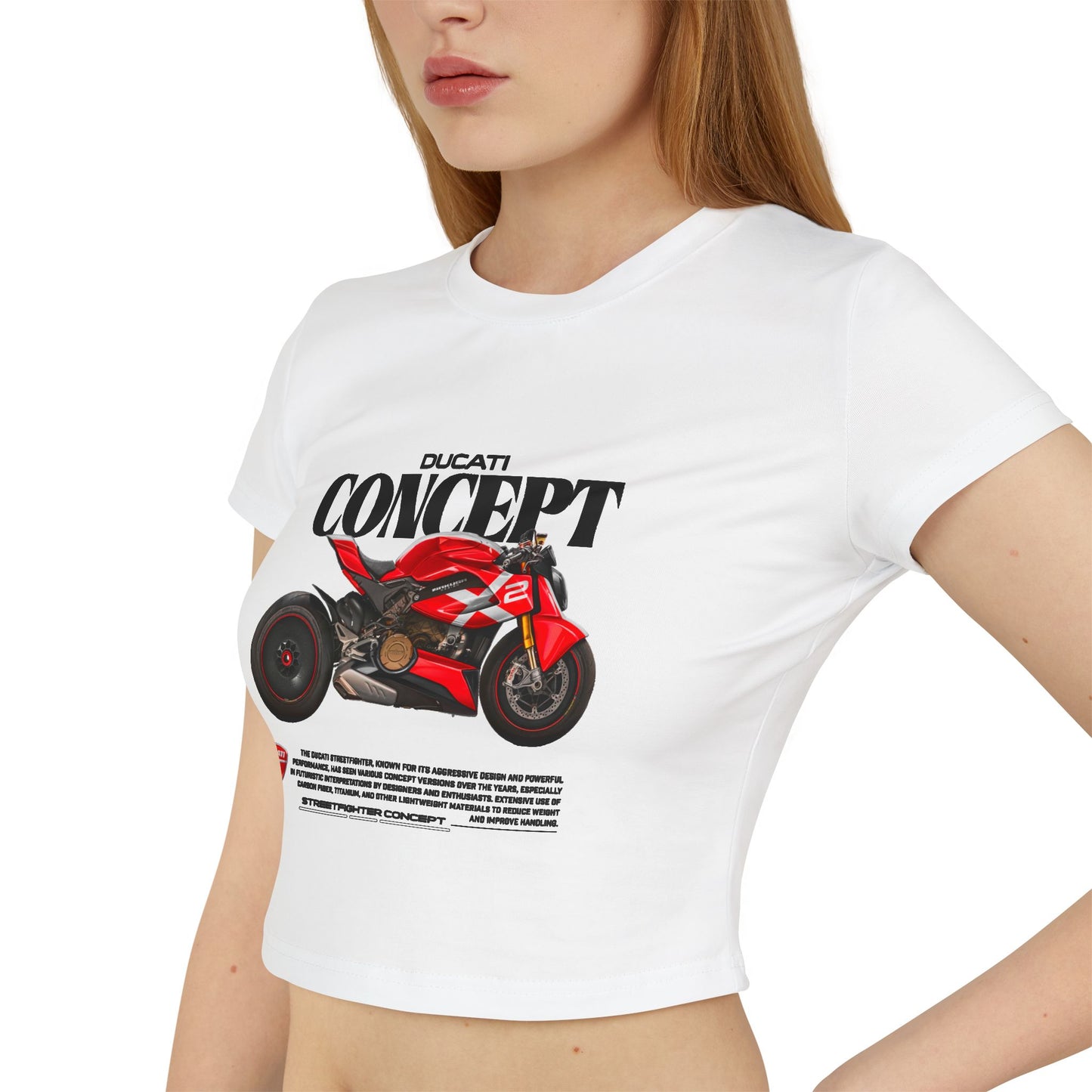 Ducati Concept Women's Baby Tee - Stylish Motorcycle Graphic Top - CreativeRino