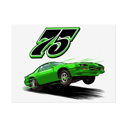 Vintage Car Enthusiast Rolled Poster - 75 Green Camaro Decor - CreativeRino