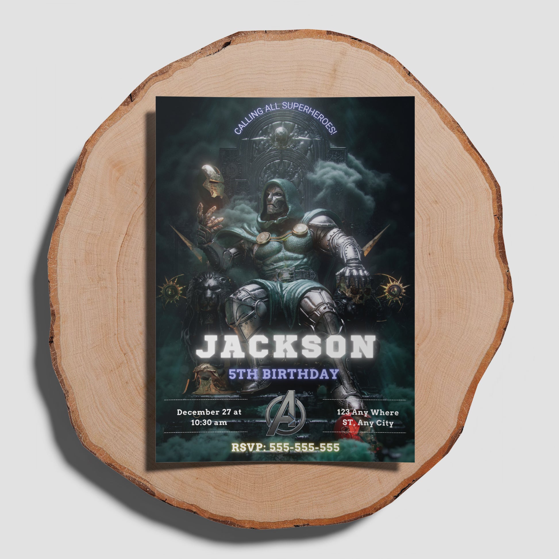 Avengers Doomsday Birthday Invitation Template | Dr Doom Invite - CreativeRino